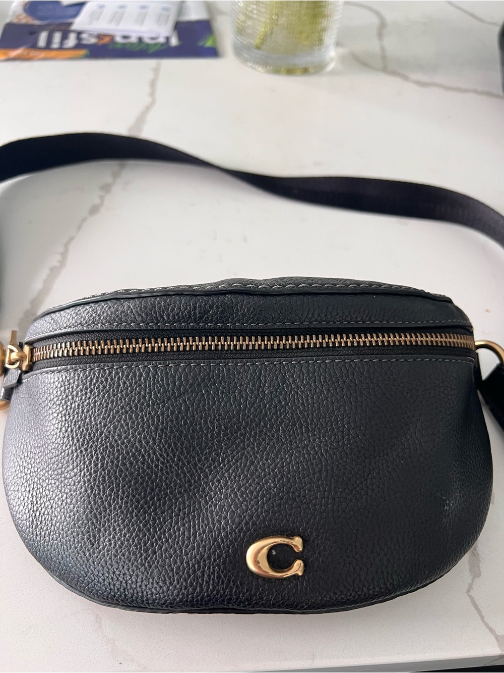 Coach Black Pebbled Leather Fanny Crossbody Belt Bag with Gold Hardware